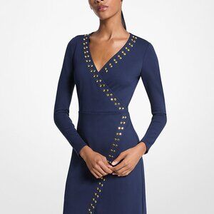 Michael Kors Navy Wrap Dress with Gold Accents